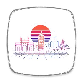 Neon-Synthwave Stadtsilhouette - Mumbai - Viereckiger Kühlschrankmagnet - Weiß - Vorne