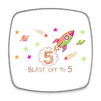Blast Off To 5 Rocket Drawing - Square fridge magnet - white - Front