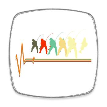 Retro Fishing Heartbeat EKG Pulse Fisherman Lover - Square fridge magnet - white - Front