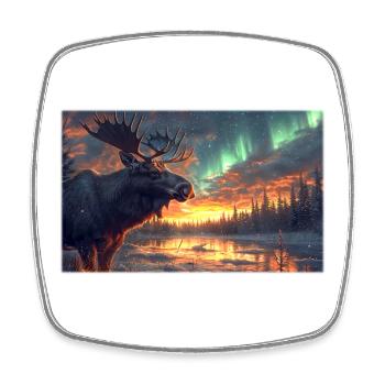 Moose under the Northern Lights: Arctic Magic - Square fridge magnet - white - Front