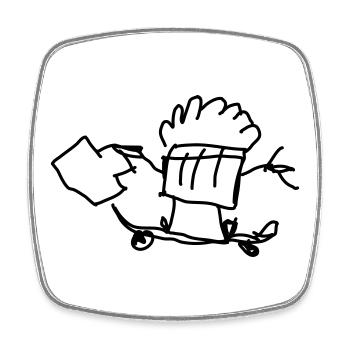 Skating Muffin with Suitcase - Square fridge magnet - white - Front