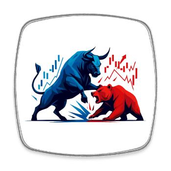Stier gegen Bär Wall Street Börsenkampf Aktien - Viereckiger Kühlschrankmagnet - Weiß - Vorne