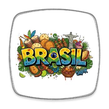 Sabor do Brasil : Cuisine brésilienne authentique & Ico - Magnet carré - blanc - Devant