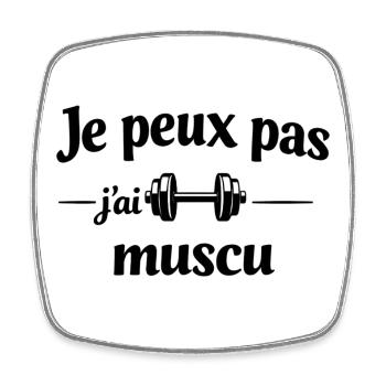Je peux pas j’ai muscu – Humour fitness et sport - Magnet carré - blanc - Devant