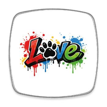 Love – Graffiti Schriftzug mit Hundepfote - Viereckiger Kühlschrankmagnet - Weiß - Vorne