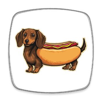 Süßer Dackel Hot-Dog-Brötchen-Aufkleber - Viereckiger Kühlschrankmagnet - Weiß - Vorne