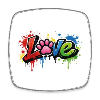 Love – Style graffiti avec patte de chat - Magnet carré - blanc - Devant
