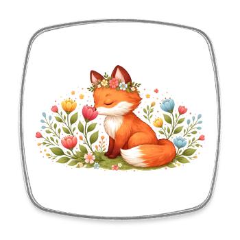 Un joli renard de printemps avec une couronne de fleurs - Magnet carré - blanc - Devant