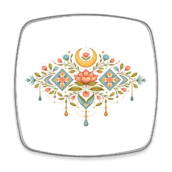 Ornement printanier avec des fleurs et la lune - Magnet carré - blanc - Devant