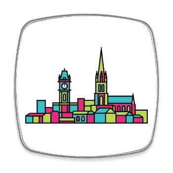 Art en ligne de la tour de l’horloge de la skyline de Leicester City - Magnet carré - blanc - Devant