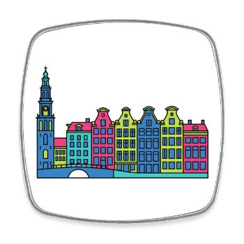 Maisons de la ligne d’horizon du canal de la ville d’Amsterdam Art en lignes - Magnet carré - blanc - Devant