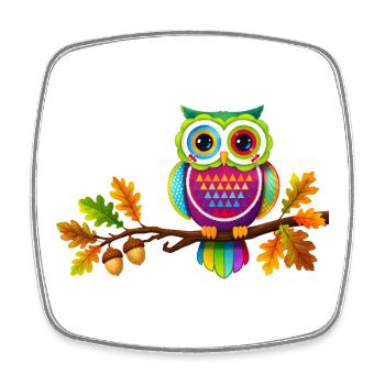 Hibou coloré sur une branche avec des feuilles d’automne - Magnet carré - blanc - Devant