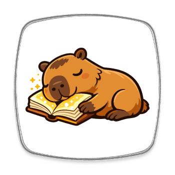 Capybara endormie sur le thème de la lecture de livres - Magnet carré - blanc - Devant