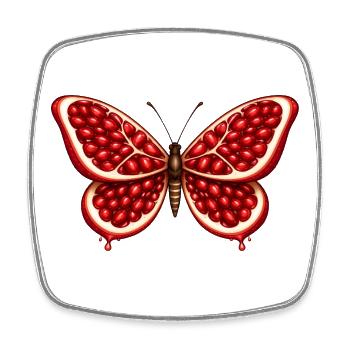 Granatapfel-Schmetterling – Flügel voller Kerne - Viereckiger Kühlschrankmagnet - Weiß - Vorne
