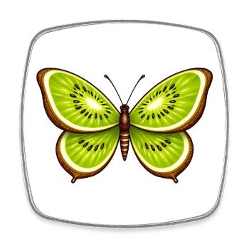 Papillon kiwi – fruit rencontre fantaisie - Magnet carré - blanc - Devant