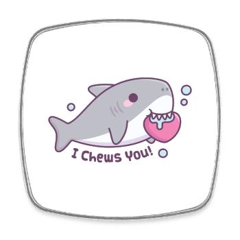 Le mignon requin mord le cœur Je te mâche Drôle - Magnet carré - blanc - Devant