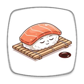 Kawaii Nigiri Sushi on Bamboo Mat - Square fridge magnet - white - Front
