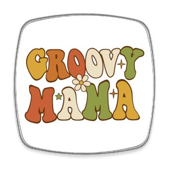 Groovy Mama Retro Flower Typography - Square fridge magnet - white - Front