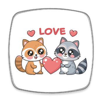 Amour Kawaii Panda roux et Raton - Magnet carré - blanc - Devant