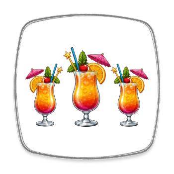Trois cocktails tropicaux dans un verre - Magnet carré - blanc - Devant