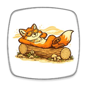 Chill fox in wooden trunk with sunglasses - Square fridge magnet - white - Front