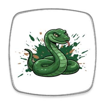Green cartoon snake with splash splash - Square fridge magnet - white - Front