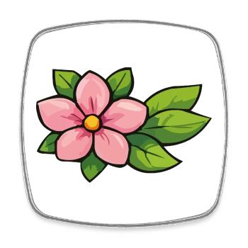 Pink flower with green leaves - Square fridge magnet - white - Front