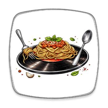 Spaghetti auf Vinyl-Schallplatte - Viereckiger Kühlschrankmagnet - Weiß - Vorne