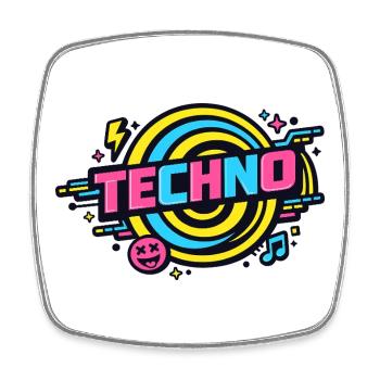 Techno Neon Retro Circle - Square fridge magnet - white - Front