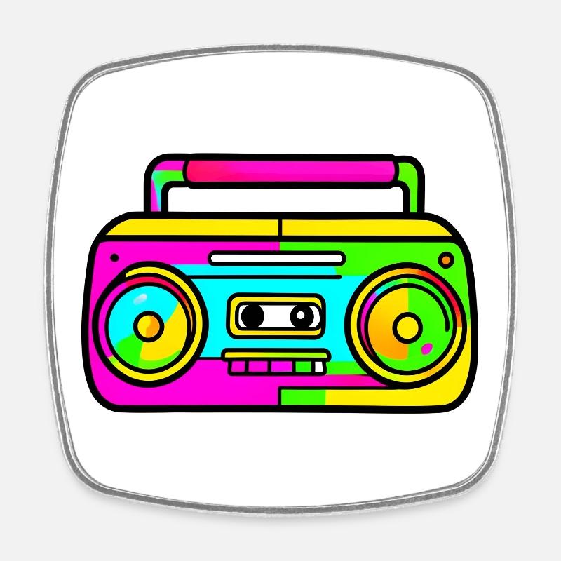 Neon Boombox Retro Pop Art - Square fridge magnet - white