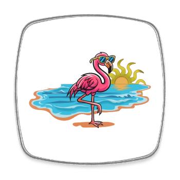 Beach flamingo with sunglasses - Square fridge magnet - white - Front