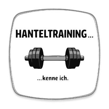 Hanteltraining… kenne ich – Lustiger Fitness Spruc - Viereckiger Kühlschrankmagnet - Weiß - Vorne