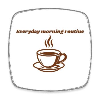 Sigura-Design Morgenroutine: dampfende Tasse Kaffee - Viereckiger Kühlschrankmagnet - Weiß - Vorne