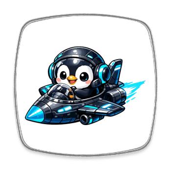 Neon penguin pilot in rocket jet - Square fridge magnet - white - Front