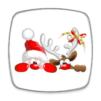 Funny Christmas Santa and Reindeer Peeking - Square fridge magnet - white - Front