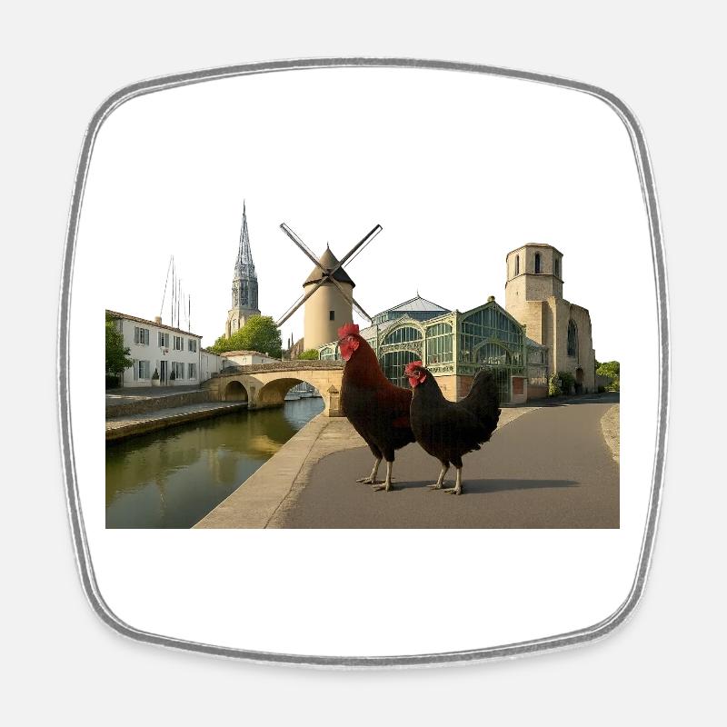 Marans, Stadthähne an der Mühle - Viereckiger Kühlschrankmagnet - Weiß
