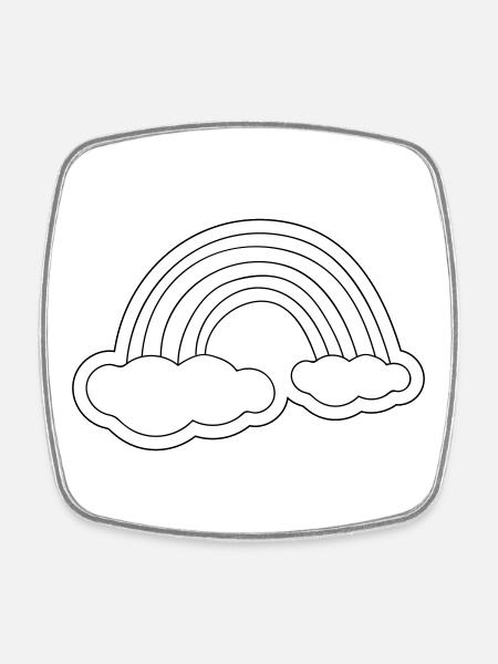 Minimalist rainbow on clouds - Square fridge magnet - white
