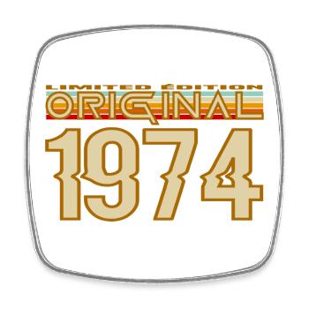 Originale Retro 70s von 1974 - Viereckiger Kühlschrankmagnet - Weiß - Vorne