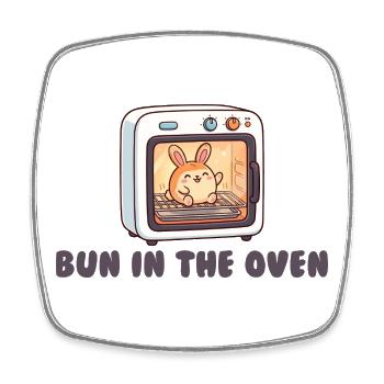 Pregnant woman in a bun in the oven – funny sw - Square fridge magnet - white - Front