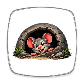 Petite souris sortie du trou - Magnet carré - blanc - Devant
