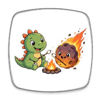 Dino & Meteorite at the Campfire - Square fridge magnet - white - Front