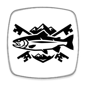 Forelle Berge Wappen Angeln Angelverein Logo - Viereckiger Kühlschrankmagnet - Weiß - Vorne