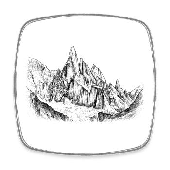 Silhouette du Cerro Torre | Conception du Sommet de la Patagonie - Magnet carré - blanc - Devant