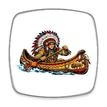 Indians in canoe - Square fridge magnet - white - Front