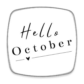 Hello October | Modern Autumn Design - Square fridge magnet - white - Front