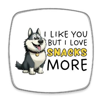 Dessin animé Sibérien Husky Snack Lover - Magnet carré - blanc - Devant