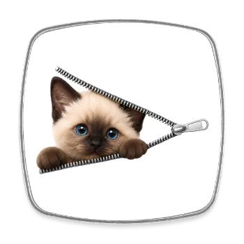 Chat chaton mignon à fermeture éclair - Magnet carré - blanc - Devant