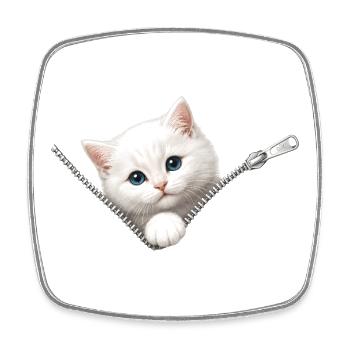 Cute Kitten Zipper Cat - Square fridge magnet - white - Front