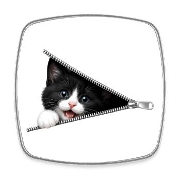 Cute Kitten Zipper Cat - Square fridge magnet - white - Front
