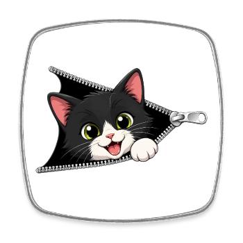 Chat chaton mignon à fermeture éclair - Magnet carré - blanc - Devant